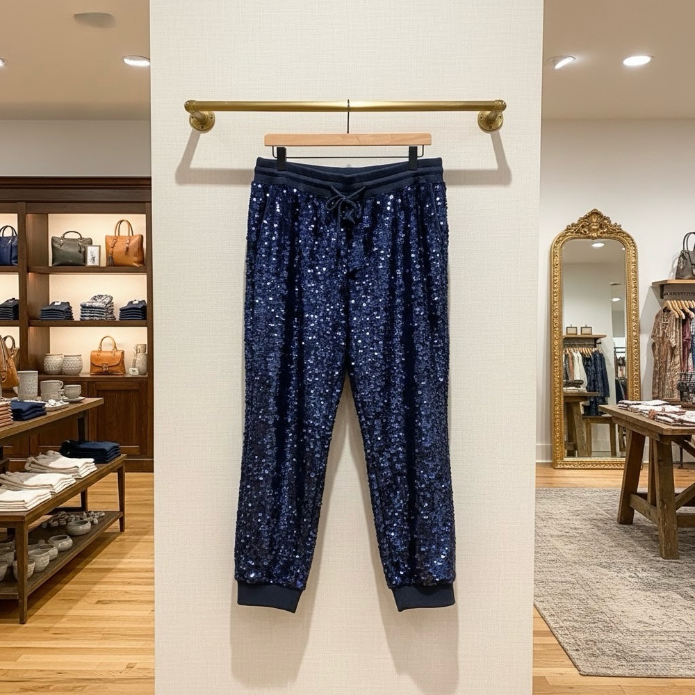 Anthropologie Navy Sequin Jogger Pants